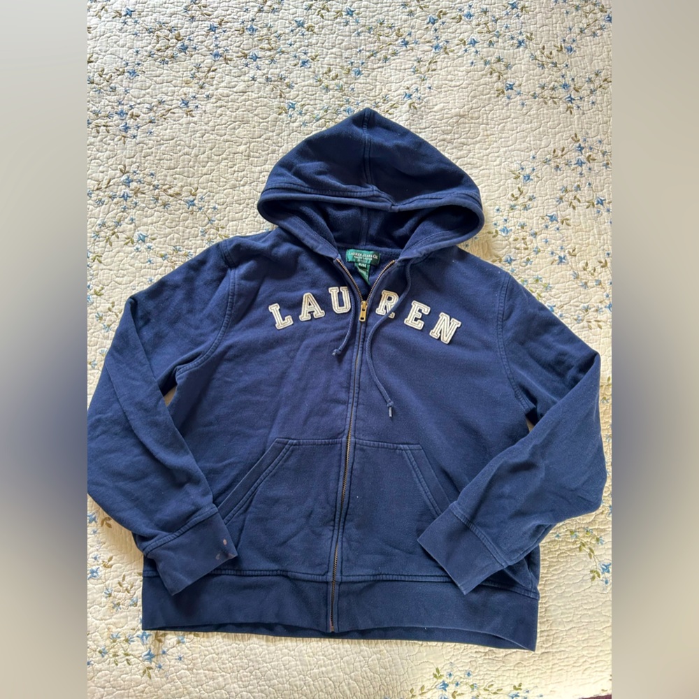 2000’s Ralph Lauren zip up hoodie.NOTE: garment has an imperfection on the cup